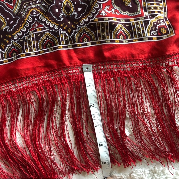 silky satin & long fringe BIG square scarf - Picture 6 of 8